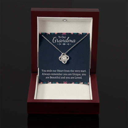 To Our Grandma Necklace - You stole our heart from the very start Grandma - Love Knot Necklace - Personalize Memories