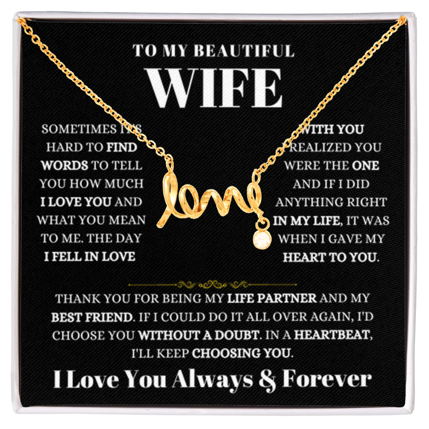To My Wife Necklace - Special Jewelry Gift from Husband for Birthday, Christmas & Valentine’s Day - Scripted Love Necklace - Personalize Memories