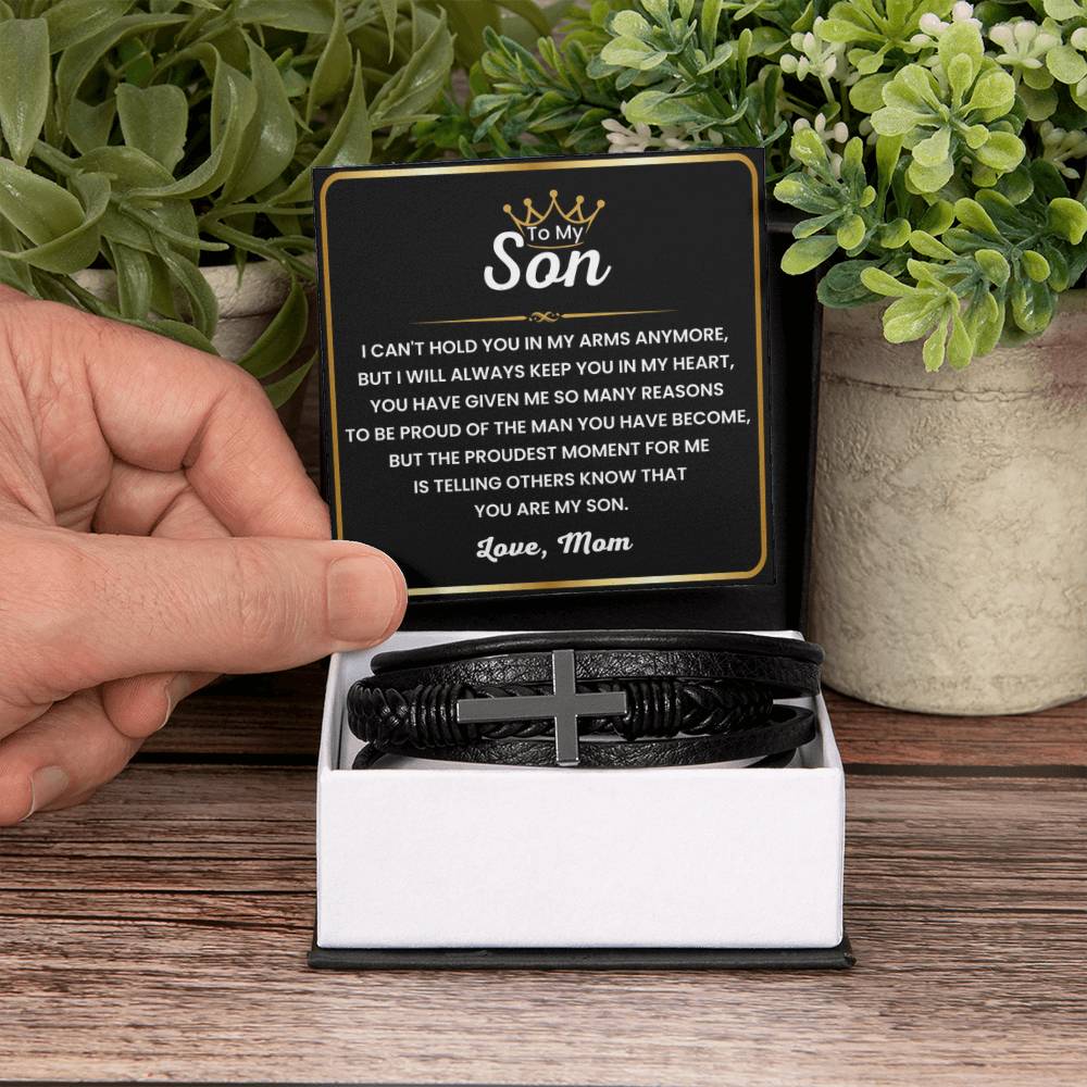 Mom to Son – College Graduation, Birthday – Men's Cross Bracelet - Personalize Memories