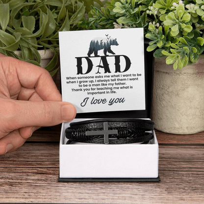 Gift for Dad from Son - I want to be a man like my father - Men's Cross Bracelet - Personalize Memories
