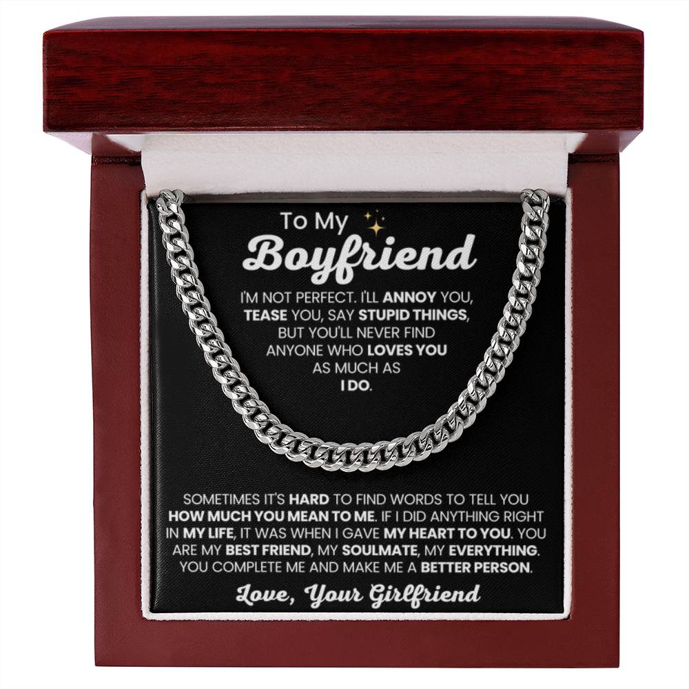 To My Boyfriend - Cuban Link Chain - Girlfriend to Boyfriend Anniversary, Christmas & Birthday Gift - Personalize Memories