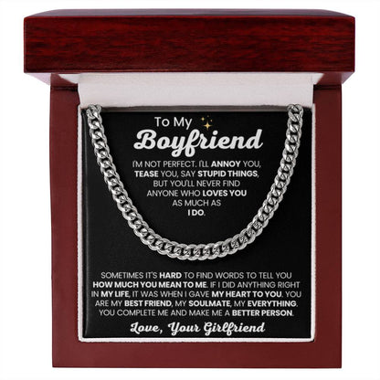 To My Boyfriend - Cuban Link Chain - Girlfriend to Boyfriend Anniversary, Christmas & Birthday Gift - Personalize Memories