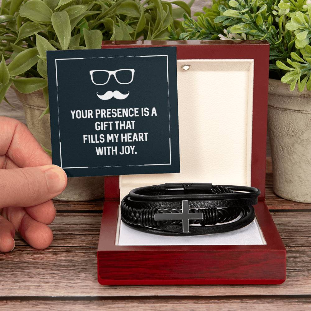 Your presence is a gift that fills my heart with joy - Gift for Dad - Men's Cross Bracelet - Personalize Memories