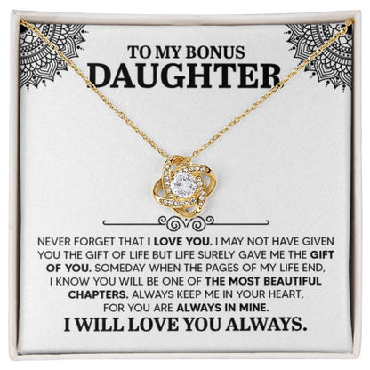 To My Bonus Daughter Necklace – Graduation Birthday Valentine’s Gift for Daughter – Love Knot Necklace - Personalize Memories