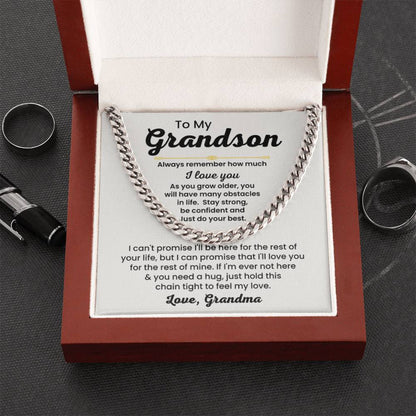 To My Grandson Necklace - Always remember how much I love you - Cuban Link Chain Gift for Grandson from Grandma - Personalize Memories