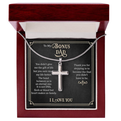 To My Bonus Dad - Artisan Cross Necklace Gift for Him - Personalize Memories