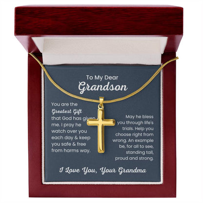 To Dear My Grandson - You are the greatest gift - Gift for Grandson from Grandma - Artisan Cross Necklace - Personalize Memories
