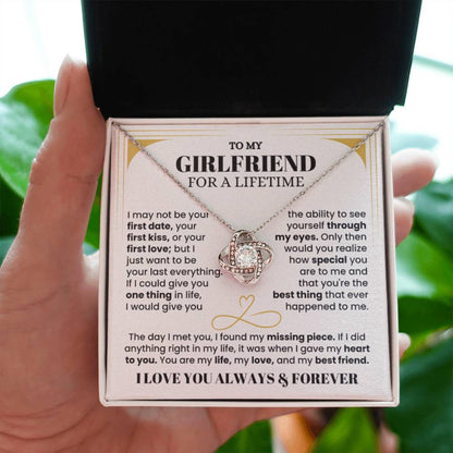 To My Girlfriend Necklace - Soulmate Jewelry Gift for Valentine’s Day, Birthday - Love Knot Necklace - Personalize Memories