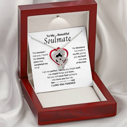 To My Beautiful Soulmate Necklace - Romantic Necklace Gift for Her for Valentine’s Day & Special Occasions - Heart-to-heart Pendant Necklace - Personalize Memories
