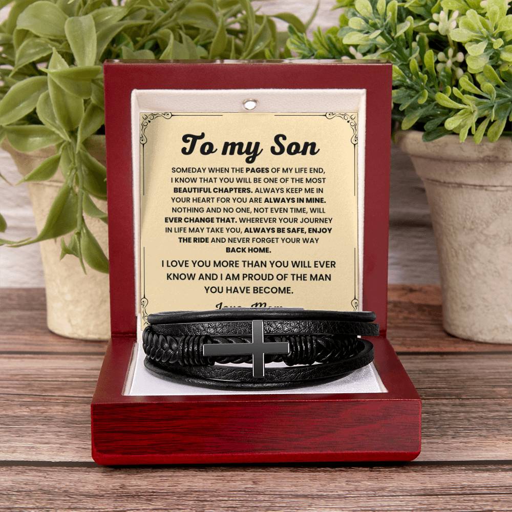 To My Son – Birthday, Christmas Jewelry from Mom – Men's Cross Bracelet - Personalize Memories