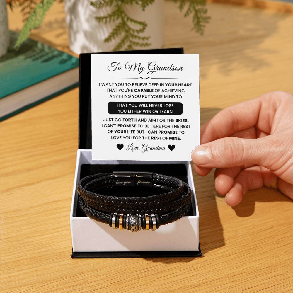 To My Grandson – Graduation, Christmas Jewelry from Grandma – Love You Forever Bracelet - Personalize Memories