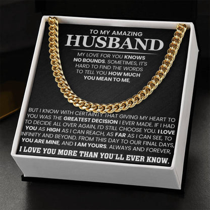 Romantic Husband Gift from Wife – Cuban Link Chain - Personalize Memories