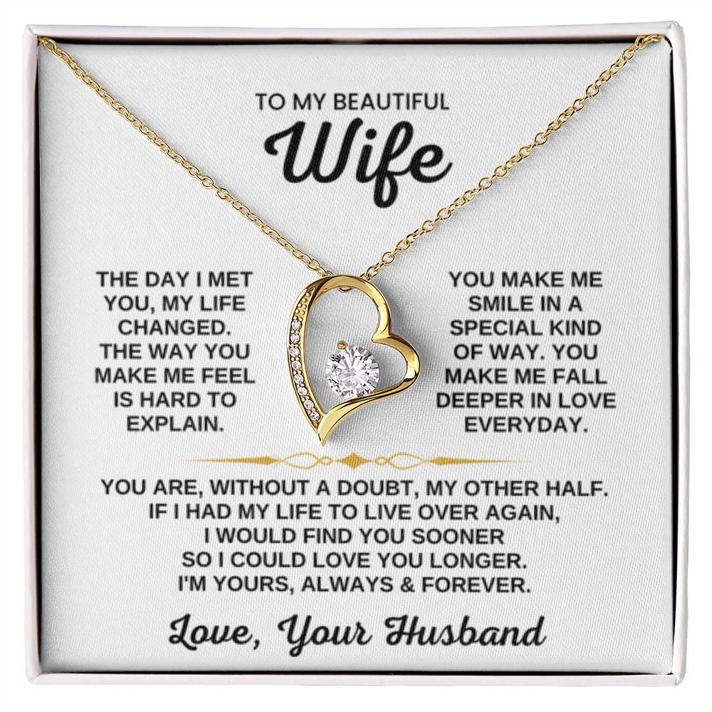 To My Beautiful Wife Necklace - Romantic Birthday Jewelry Gift from Husband for Valentine’s Day & Long Lasting Memories - Forever Love Necklace - Personalize Memories