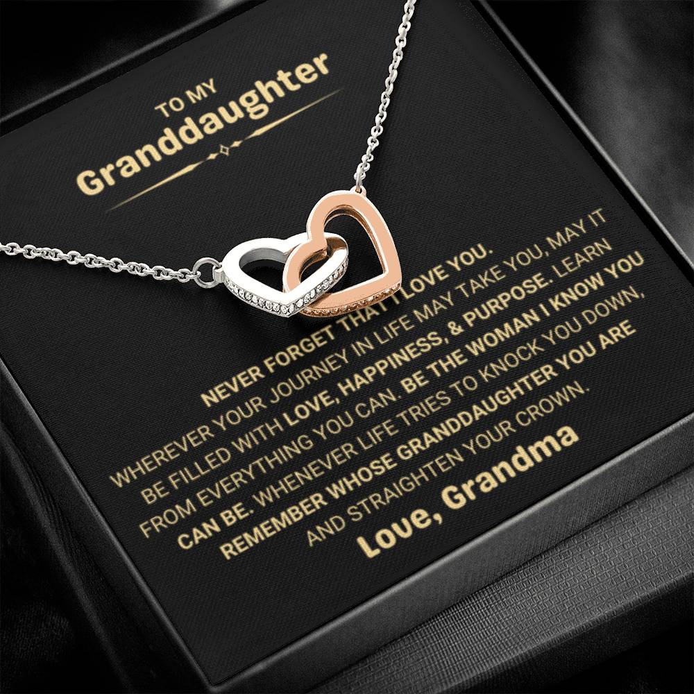 To My Granddaughter Necklace – Holiday Graduation Gift for Granddaughter from Grandma – Interlocking Hearts Necklace - Personalize Memories