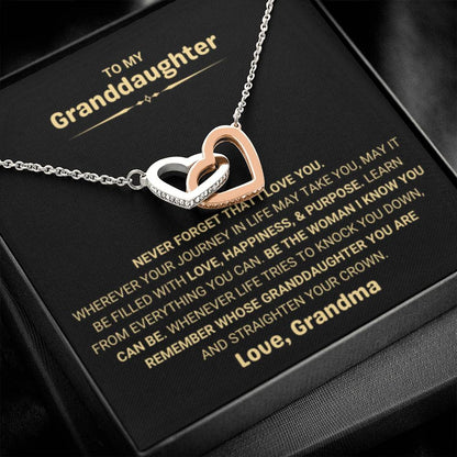 To My Granddaughter Necklace – Holiday Graduation Gift for Granddaughter from Grandma – Interlocking Hearts Necklace - Personalize Memories