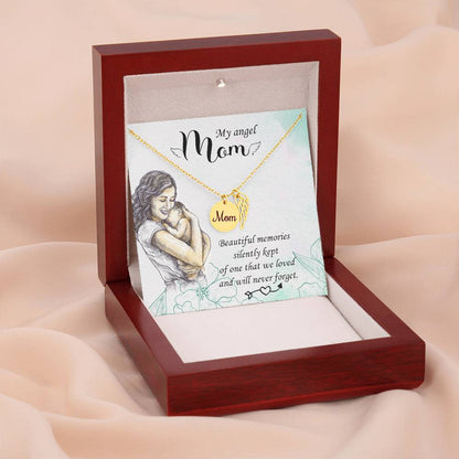 Mom Remembrance Necklace - Beautiful Memories - Angel Wing Mom Necklace