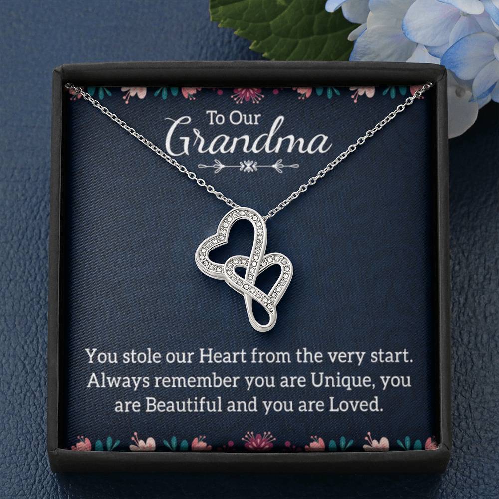 To Our Grandma Necklace - You stole our heart from the very start Grandma - Heart-to-heart Pendant Necklace - Personalize Memories