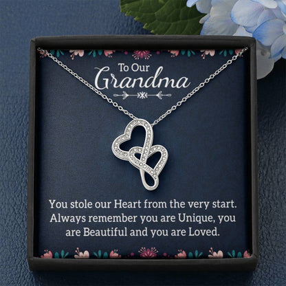 To Our Grandma Necklace - You stole our heart from the very start Grandma - Heart-to-heart Pendant Necklace - Personalize Memories