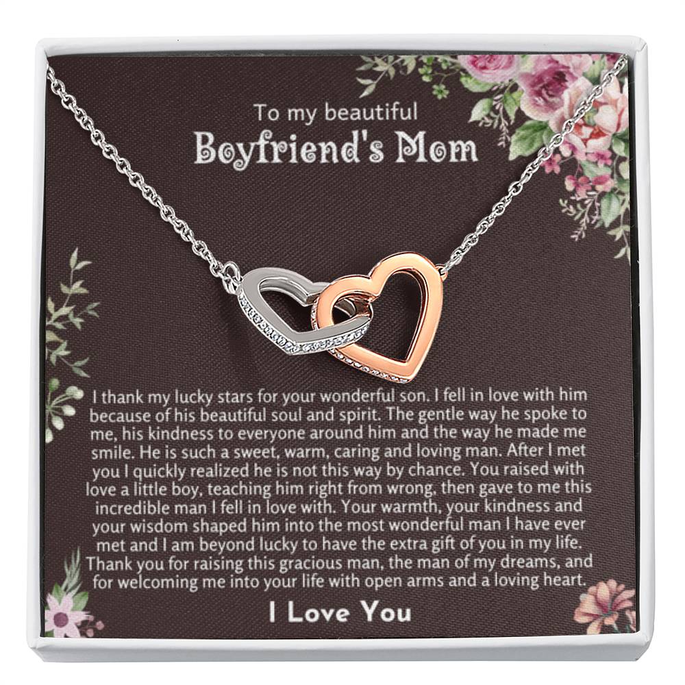 To My Beautiful Boyfriend's Mom - Thank you for raising this gracious man - Interlocking Hearts Necklace - Personalize Memories