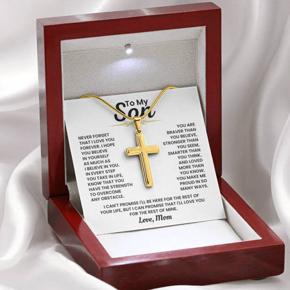 To My Son - Never forget I love you forever - Gift for Son from Mom - Artisan Cross Necklace - Personalize Memories