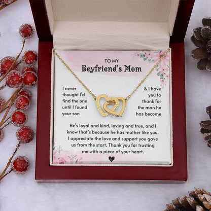 To My Boyfriend's Mom - I Will Forever Be Grateful For You - Interlocking Hearts Necklace - Best Gift for Boyfriend's Mom - Personalize Memories