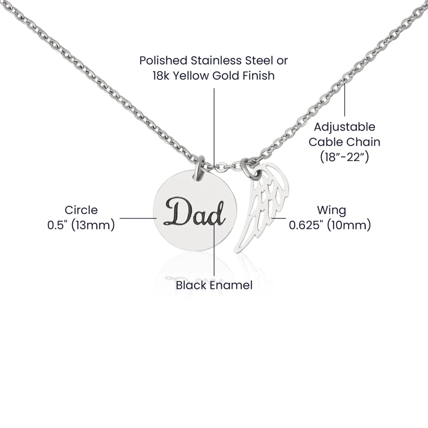 Angel Wing Dad Necklace Gift from Heaven - Forever in my Heart - Father Sympathy Gift - Personalize Memories