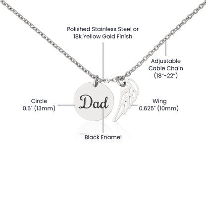 Angel Wing Dad Necklace Gift from Heaven - Forever in my Heart - Father Sympathy Gift - Personalize Memories