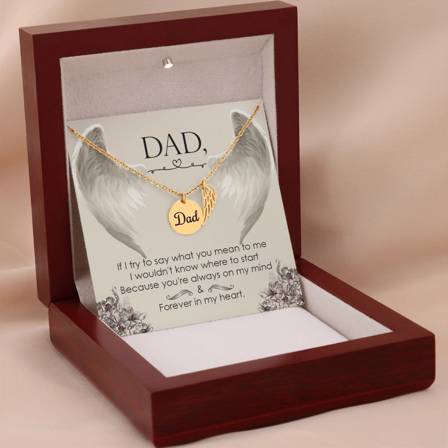 Angel Wing Dad Necklace Gift from Heaven - Forever in my Heart - Father Sympathy Gift - Personalize Memories