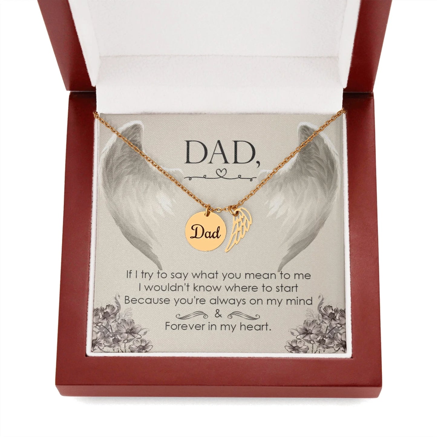 Angel Wing Dad Necklace Gift from Heaven - Forever in my Heart - Father Sympathy Gift - Personalize Memories