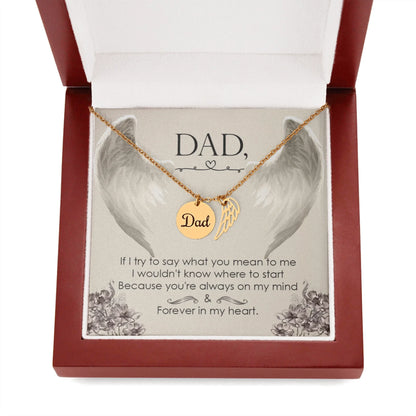 Angel Wing Dad Necklace Gift from Heaven - Forever in my Heart - Father Sympathy Gift - Personalize Memories