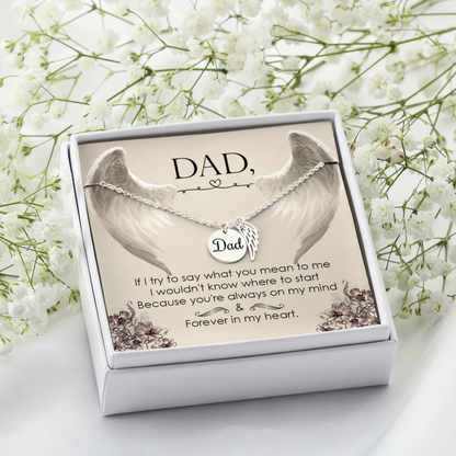 Angel Wing Dad Necklace Gift from Heaven - Forever in my Heart - Father Sympathy Gift - Personalize Memories