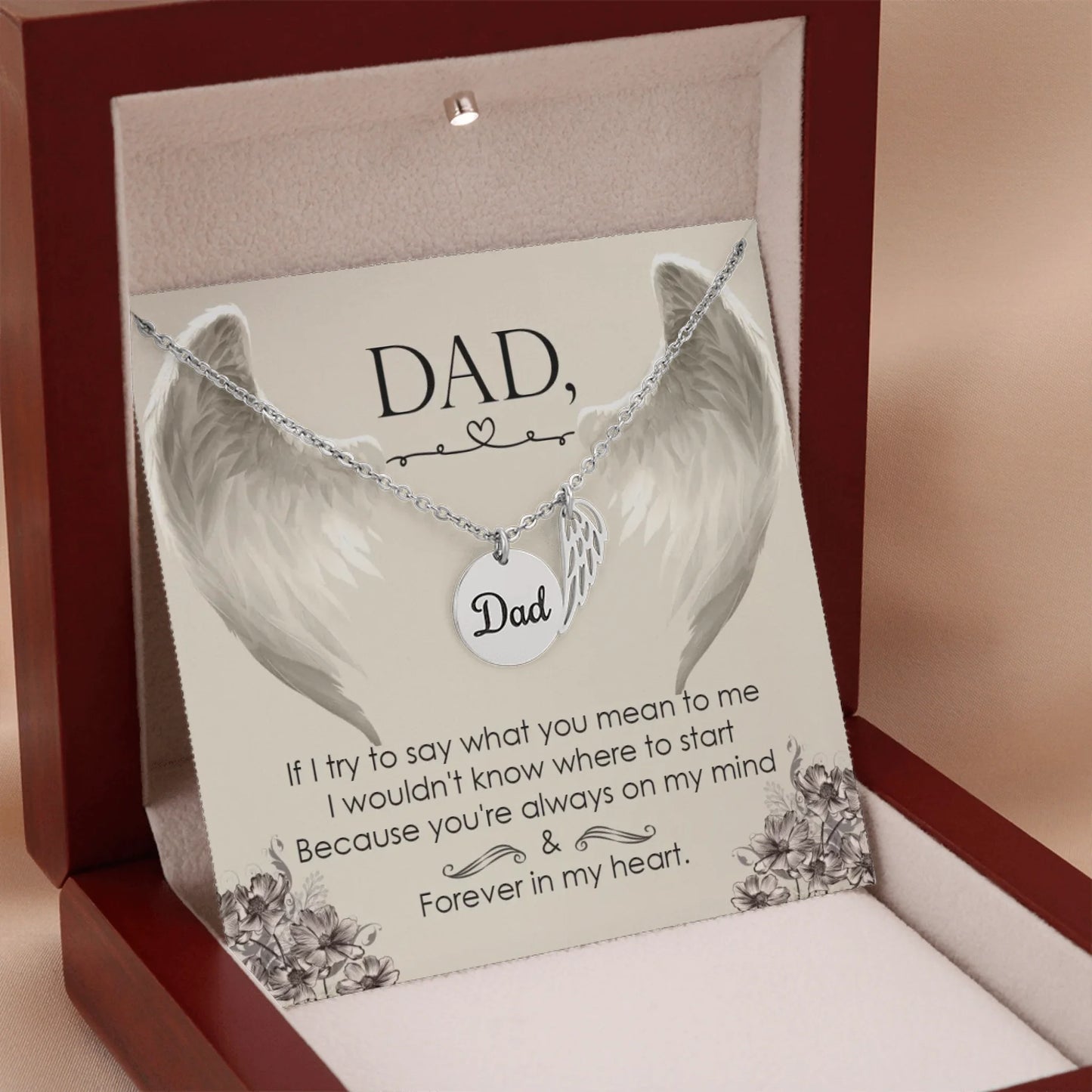 Angel Wing Dad Necklace Gift from Heaven - Forever in my Heart - Father Sympathy Gift - Personalize Memories