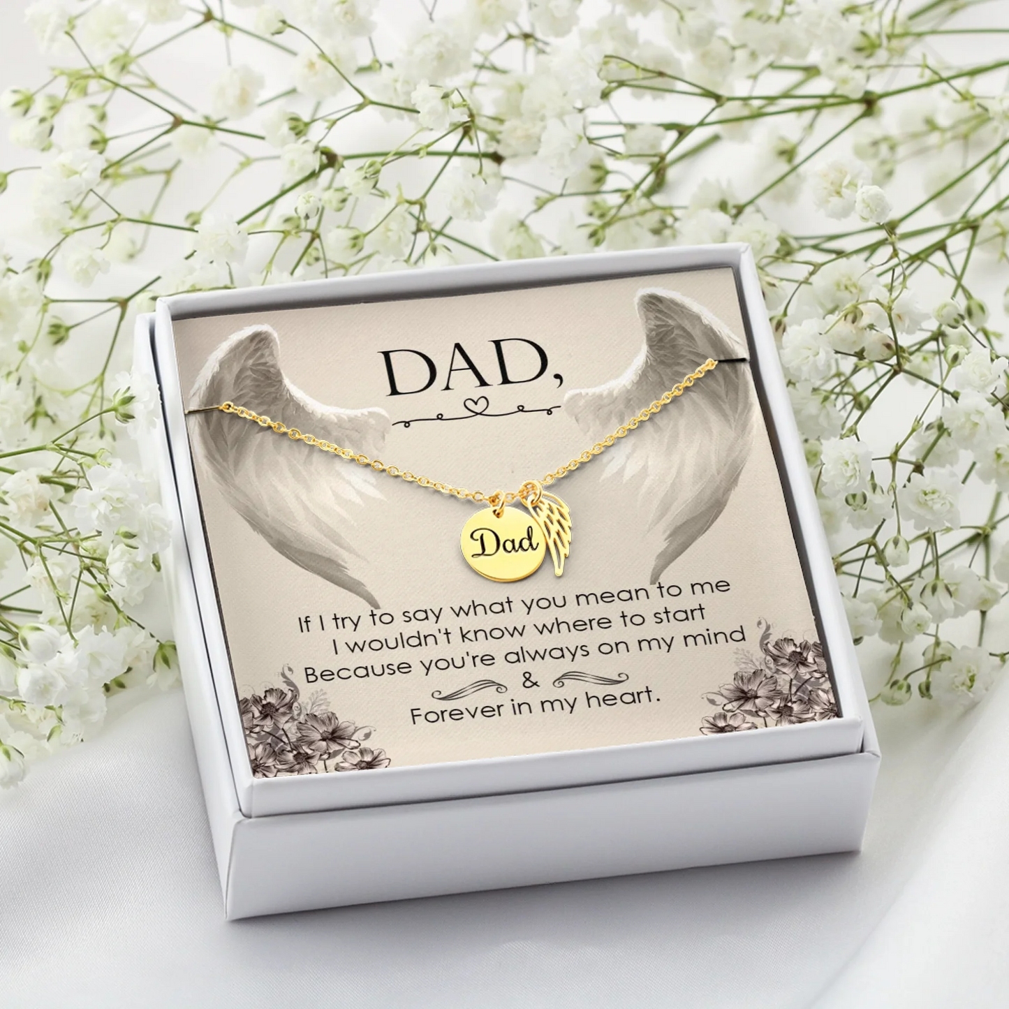 Angel Wing Dad Necklace Gift from Heaven - Forever in my Heart - Father Sympathy Gift - Personalize Memories