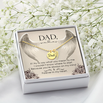 Angel Wing Dad Necklace Gift from Heaven - Forever in my Heart - Father Sympathy Gift - Personalize Memories