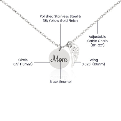 Mom Remembrance Necklace - Beautiful Memories - Angel Wing Mom Necklace - Personalize Memories