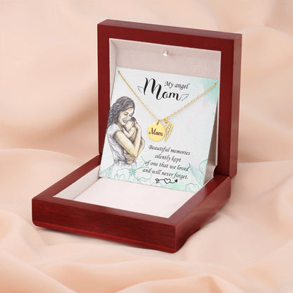 Mom Remembrance Necklace - Beautiful Memories - Angel Wing Mom Necklace - Personalize Memories