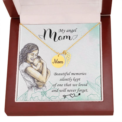 Mom Remembrance Necklace - Beautiful Memories - Angel Wing Mom Necklace - Personalize Memories