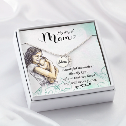 Mom Remembrance Necklace - Beautiful Memories - Angel Wing Mom Necklace - Personalize Memories