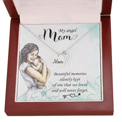 Mom Remembrance Necklace - Beautiful Memories - Angel Wing Mom Necklace - Personalize Memories