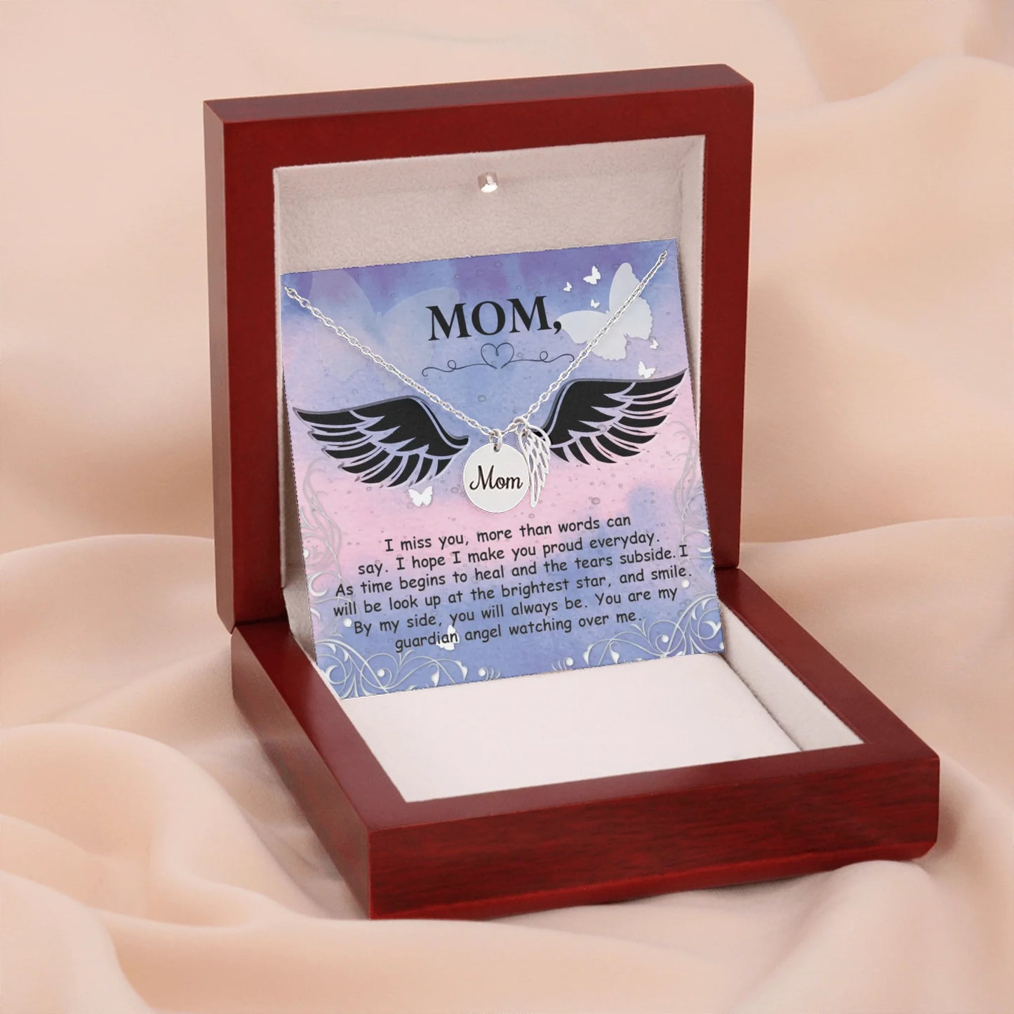 Mom Remembrance Necklace Silver w Wood Box 4