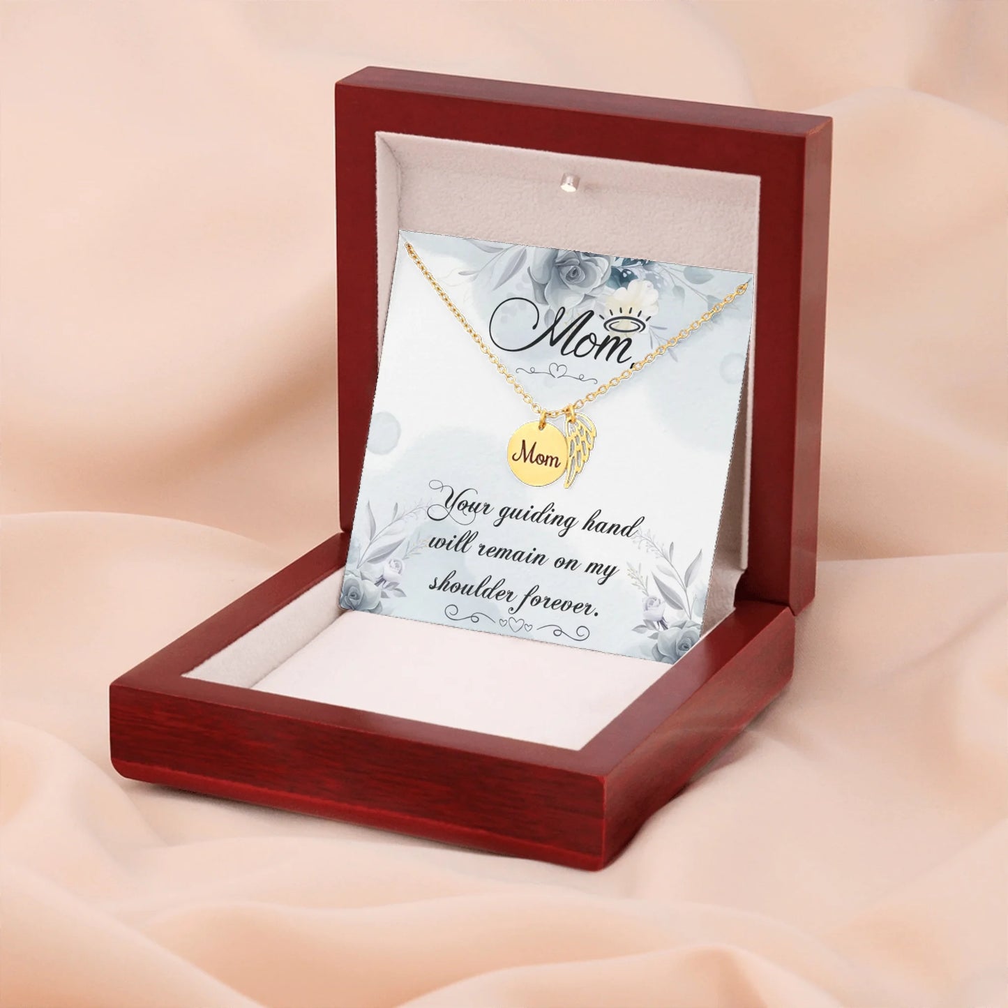 Mom Remembrance Necklace Gold w Wood Box 3