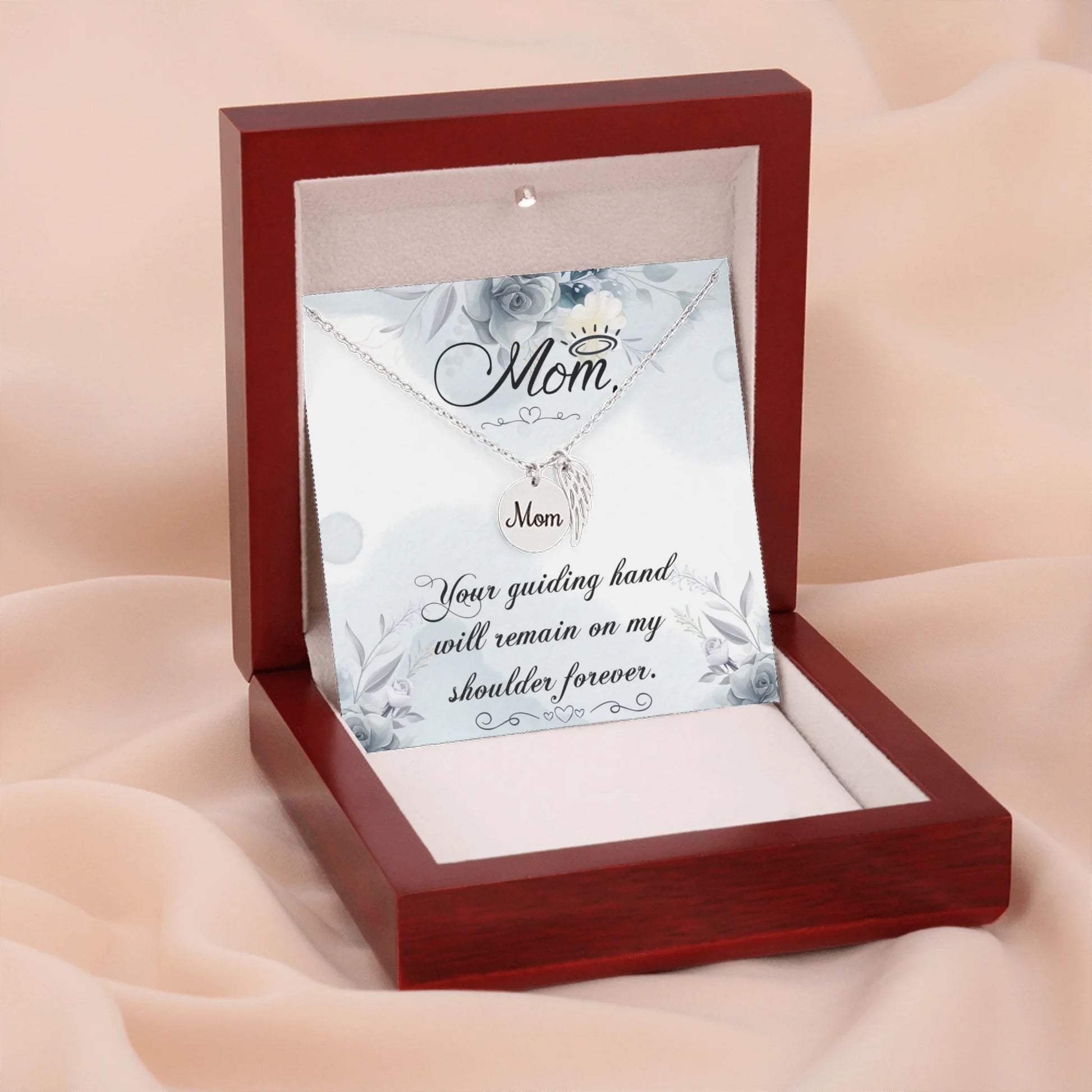 Mom Remembrance Necklace Silver w Wood Box 4