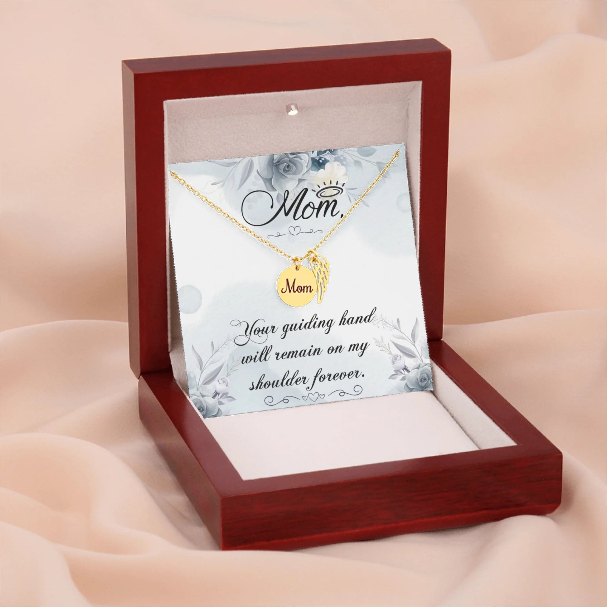 Mom Remembrance Necklace Gold w Wood Box 4