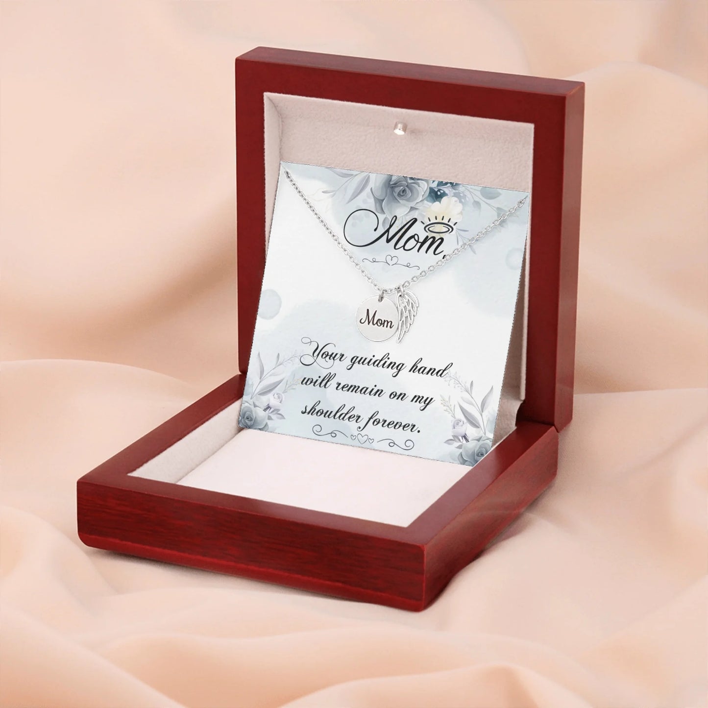 Mom Remembrance Necklace Silver w Wood Box 3