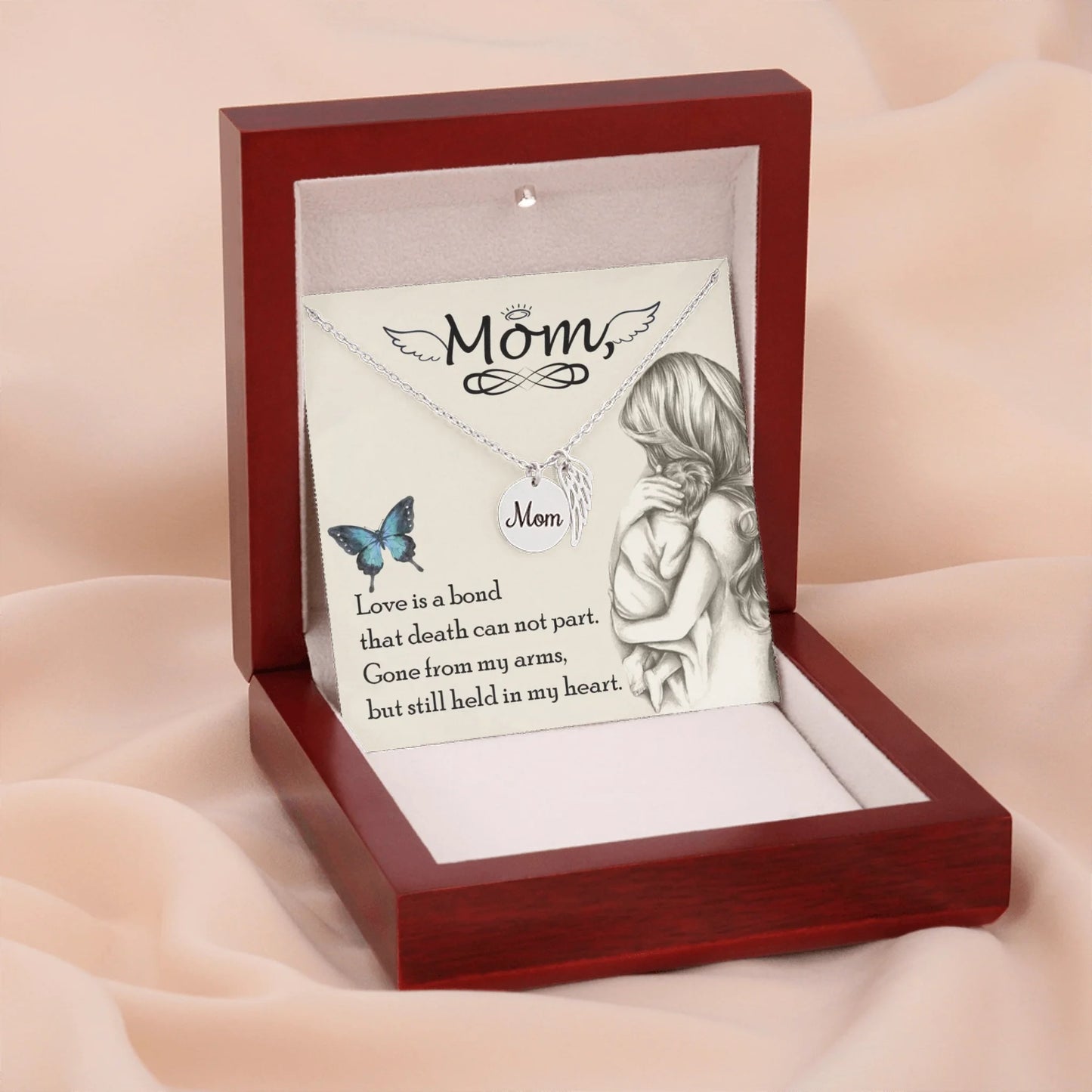 Mom Remembrance Necklace Silver w Wood Box 4
