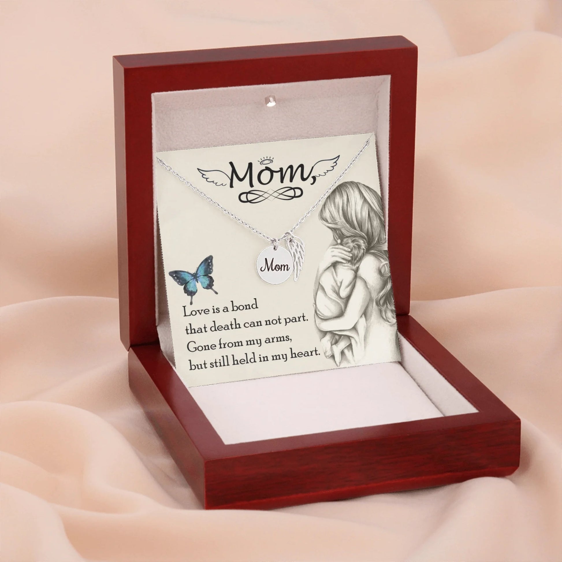 Mom Remembrance Necklace Silver w Wood Box 4