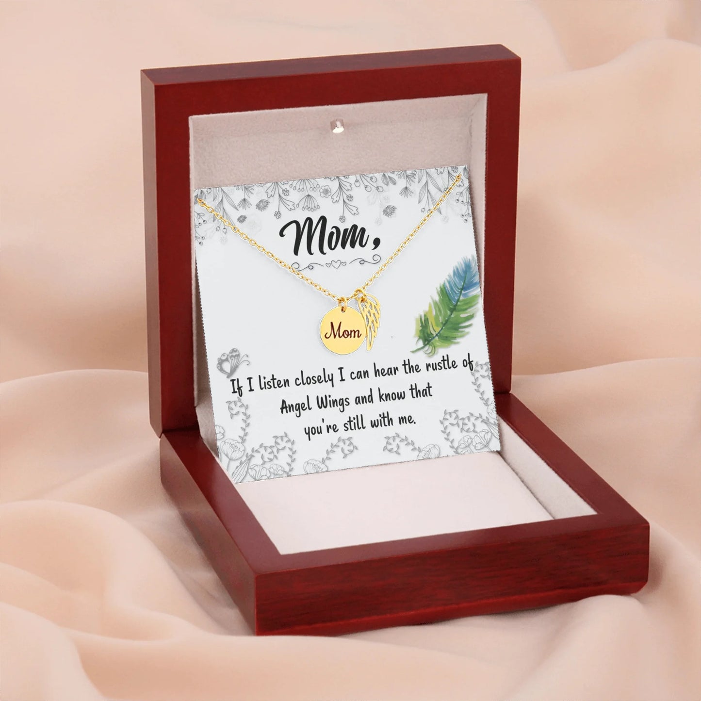 Mom Remembrance Necklace Gold w Wood Box 4