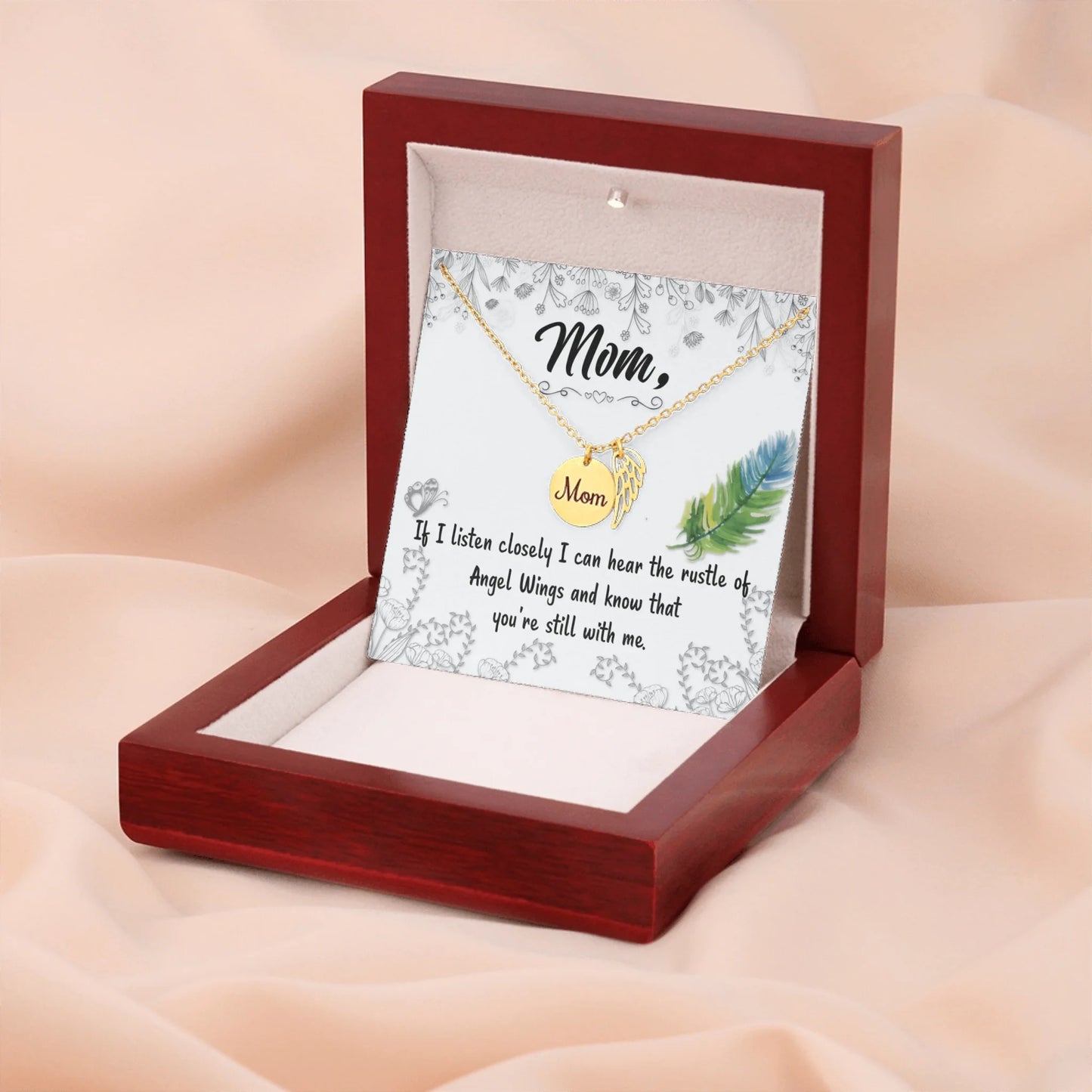 Mom Remembrance Necklace Gold w Wood Box 3