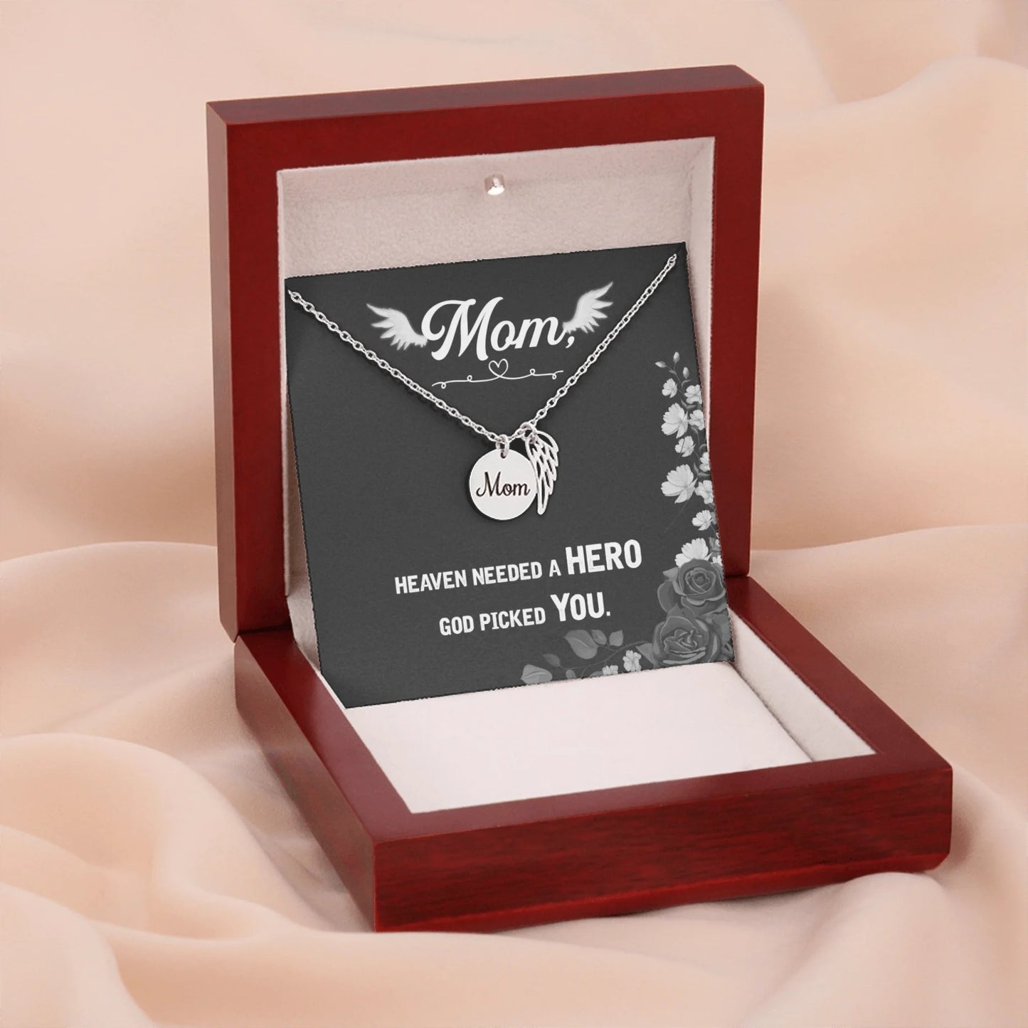 God Picked You - Angel Wing Mom Memorial Necklace | Loss of Mom Sympathy Gift - Personalize Memories