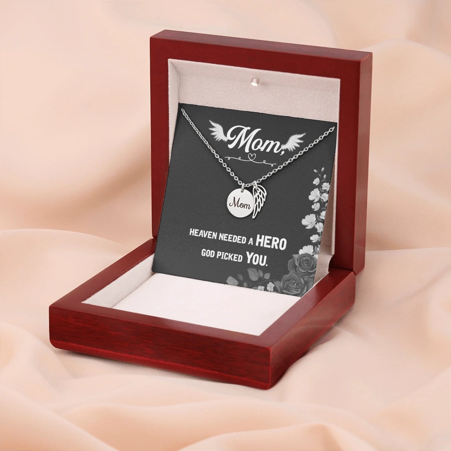 God Picked You - Angel Wing Mom Memorial Necklace | Loss of Mom Sympathy Gift - Personalize Memories